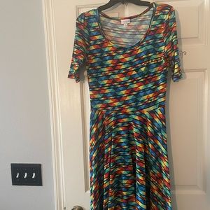 LulaRoe Nicole Women’s Midi Multicolored Dress Size M